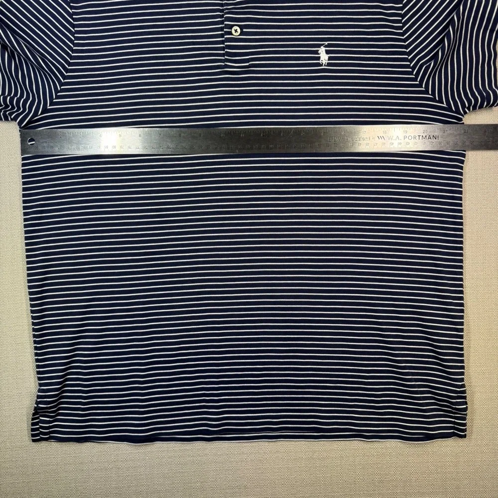 Polo Ralph Lauren Mens Short Sleeve Polo Shirt Navy Blue White Stripe Size Large